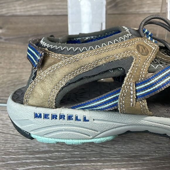 Merrell Cambrian Oyster Pull Women’s Sz 7 Leather Mesh Outdoor Vibram Sandals - Picture 11 of 12